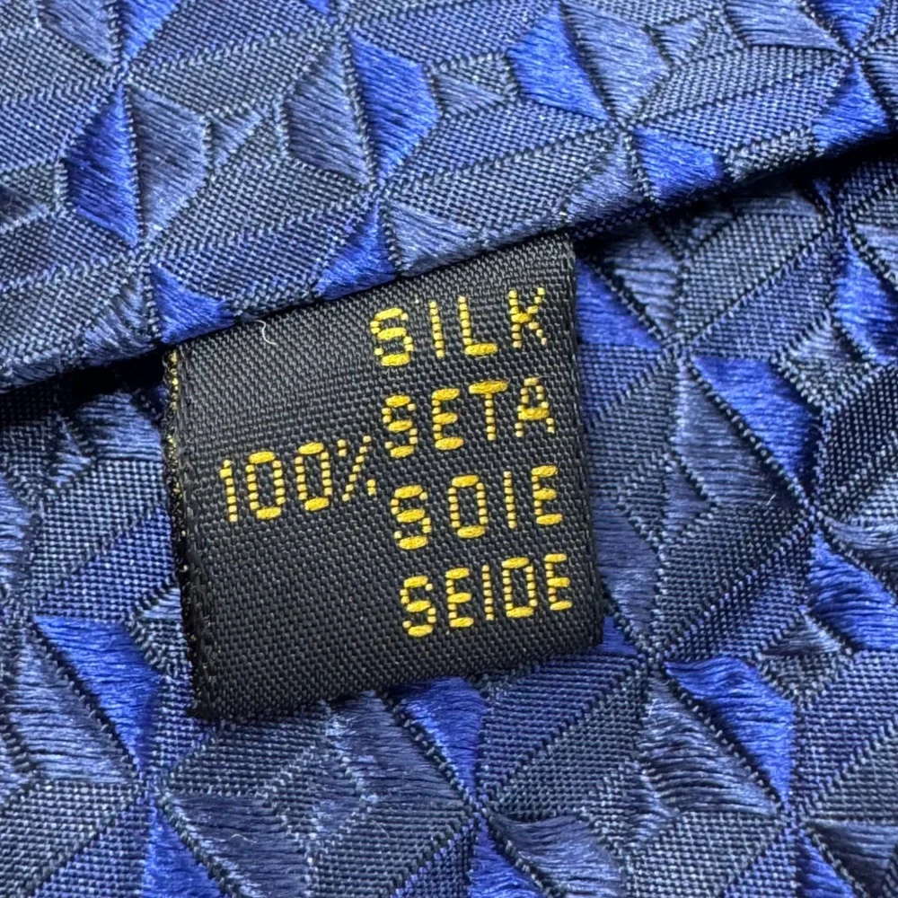 Zilli Mens Blue Silk Geometric Diamond Pattern Handmade Tie Made in Italy